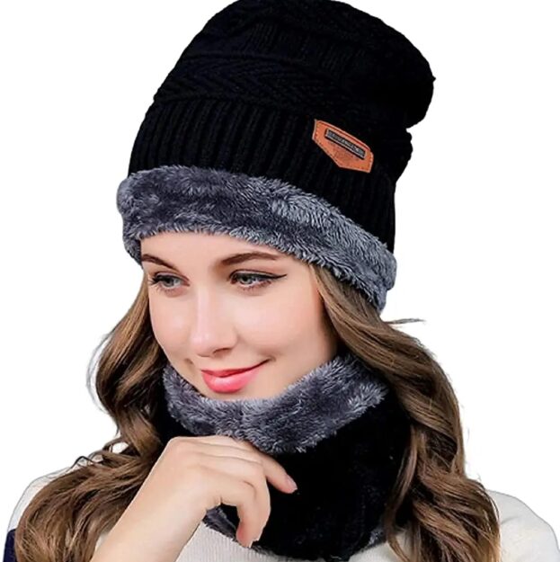 Winter warm cap set unisex kids and adults cap and scarf